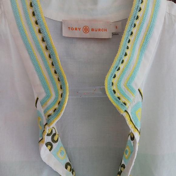 Tory Burch | Sleeveless Embroidered Tunic, Isla Collins Stripe | Size 8 - Picture 3 of 7
